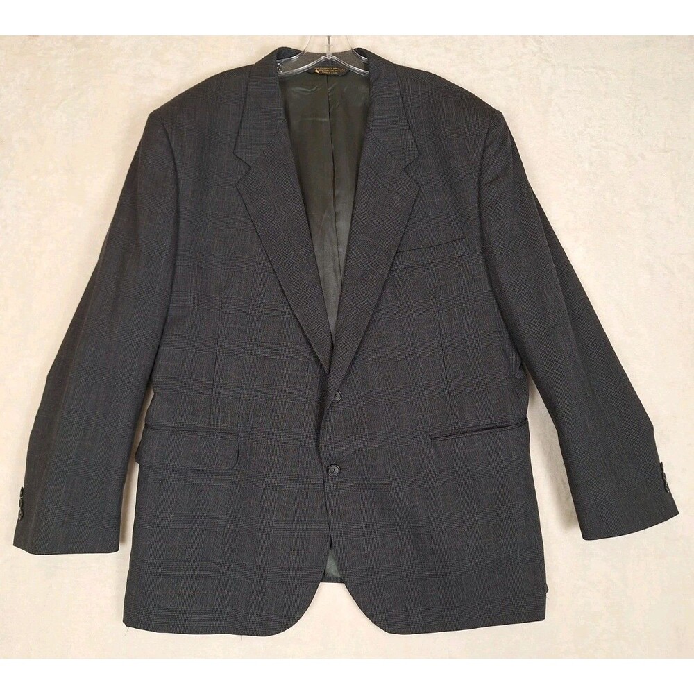 EUC Marc Jeffries 100% Wool Charcoal Suit Jacket Mens 50R Gray Plaid Blazer USA